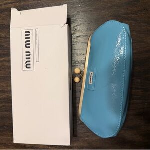 Miu Miu Tiffany Blue VIP/GWP Leather Pouch with Gold Accents